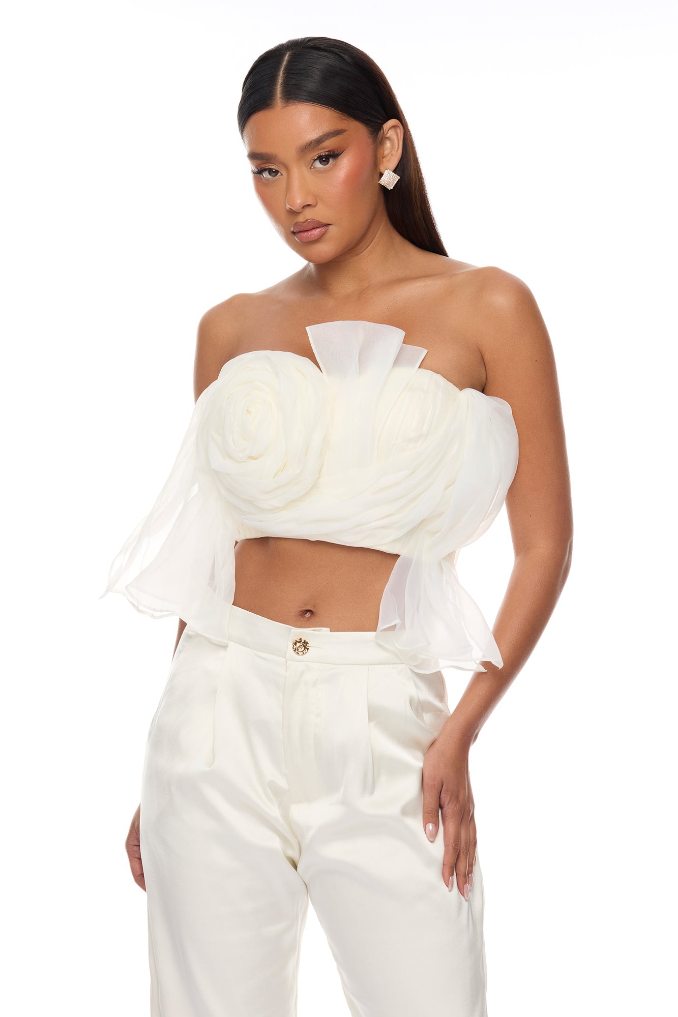 Arlynn 3D Applique Pant Set - White