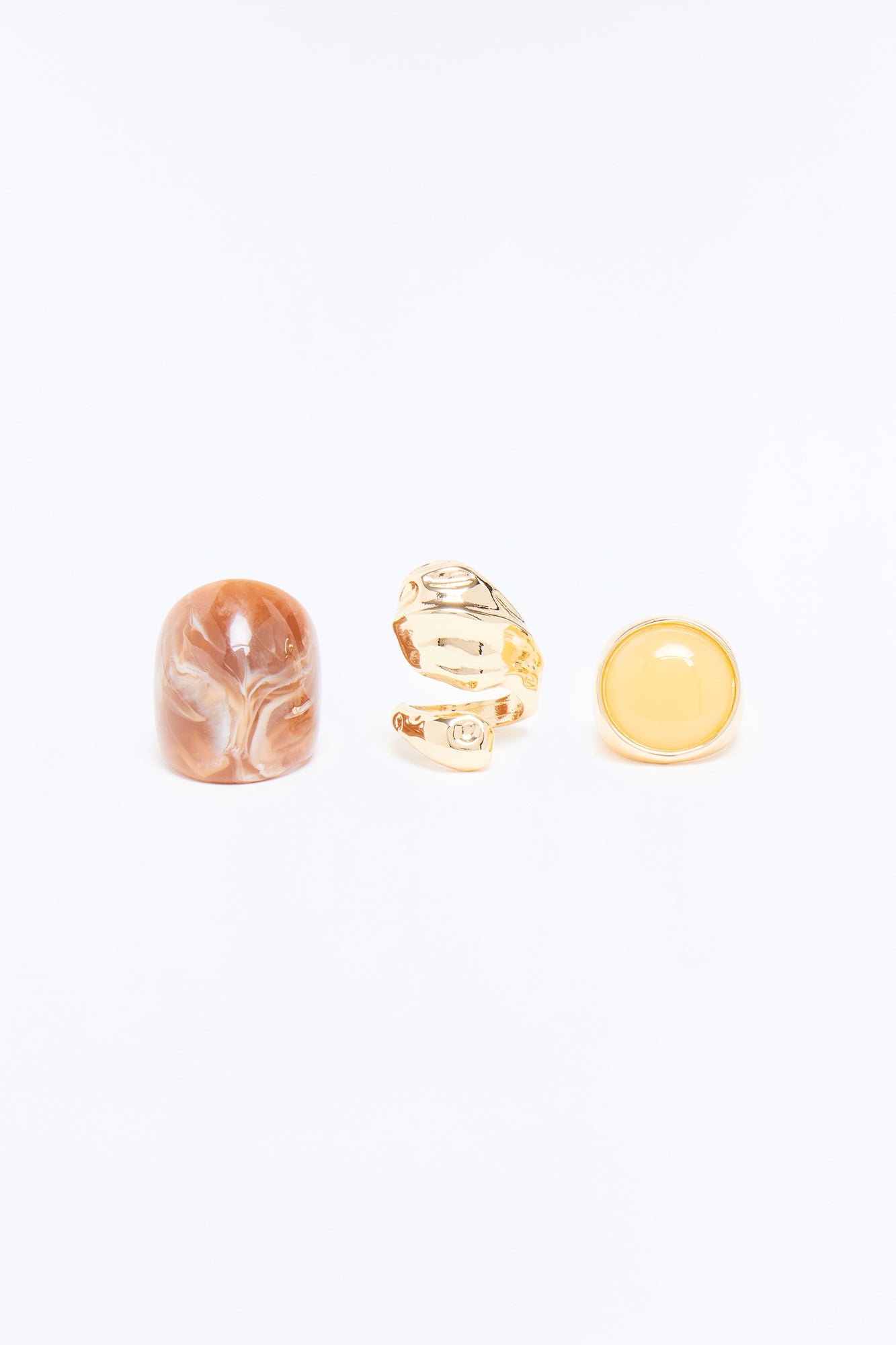 Cabo Jeweled 3 Piece Ring Set - Gold/Brown