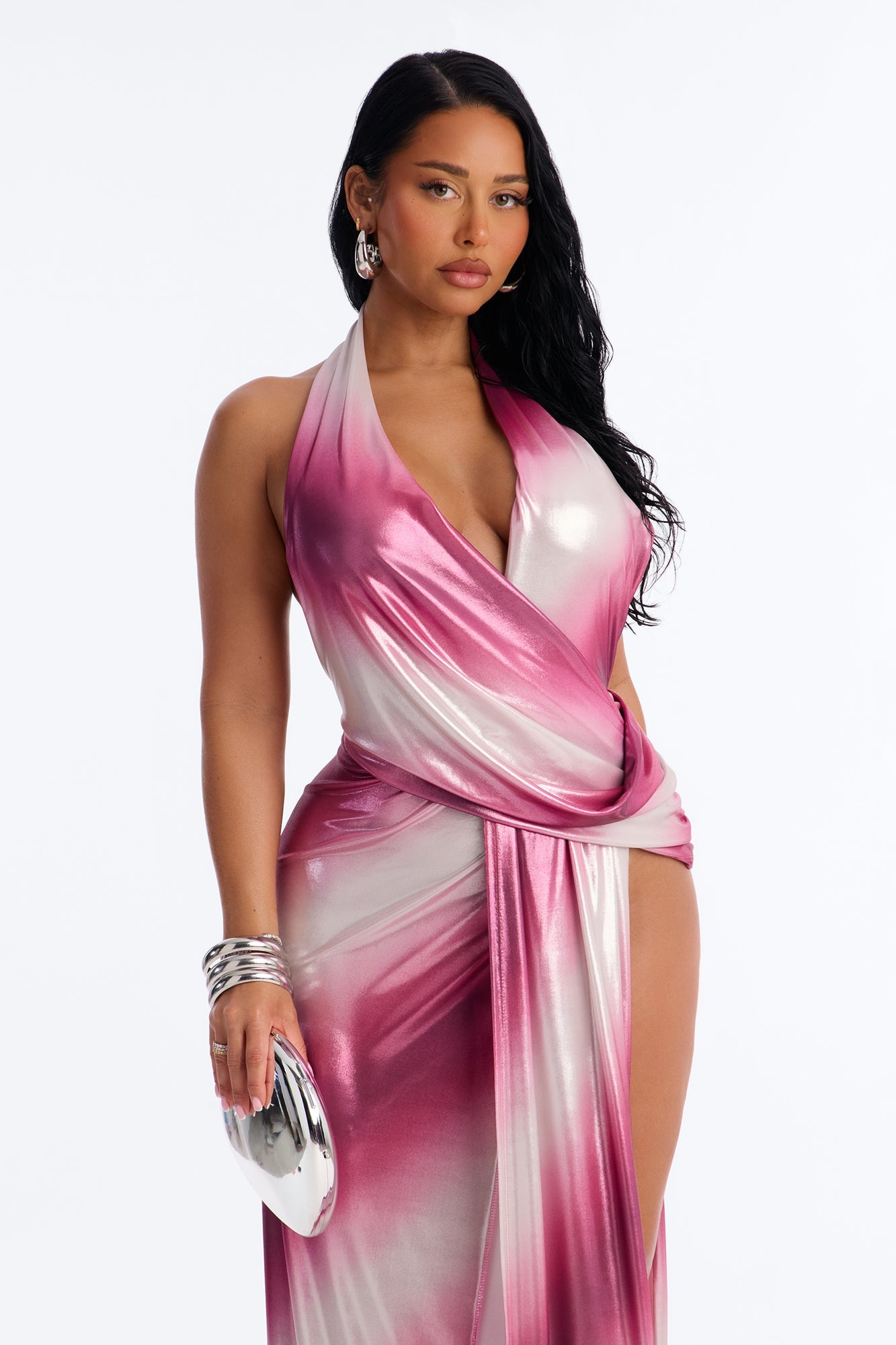 All About Me Metallic Maxi Dress - Pink/combo