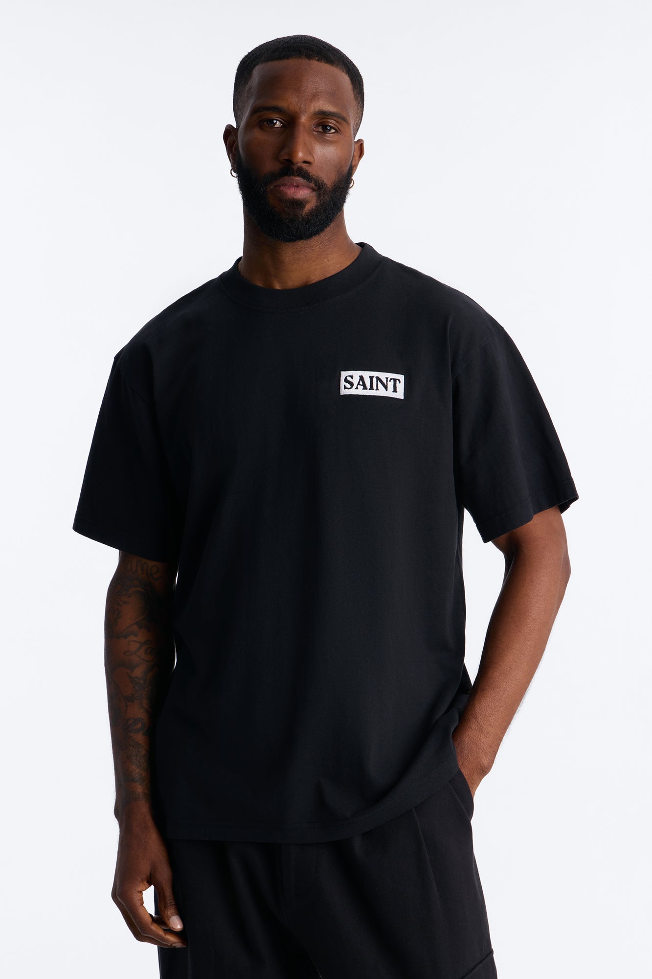 Saint Oversized Heavy Weight Embroidery Short Sleeve Tee - Black